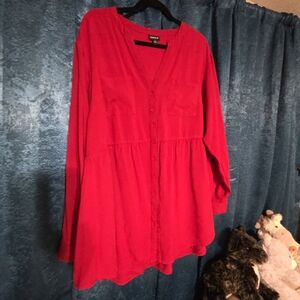 Red Button-Down High-low Tunic